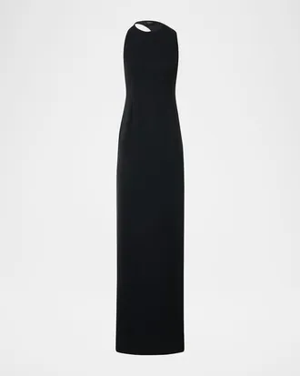 Akris Sleeveless Back-Cutout Wool Slit Gown
