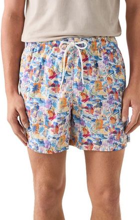 Eton Postcard Print Swim Trunks in White at Nordstrom, Size Xx-Large