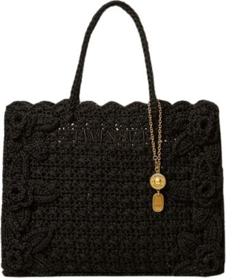 Twinset Bohemienne Crochet Shopper - Dames - Shoppers - Zwart - ONE Size - Katoen - Tassen