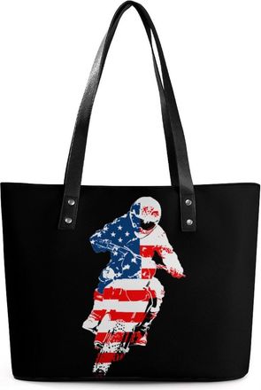 Generic Dirt Bike USA Flag Motocross Tote Bags for Women Cute Shoulder Purses Handbags