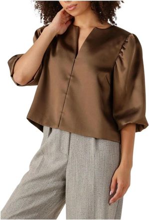 Second Female Dames, Blouses & Shirts, Bruin, Maat: XS Wol