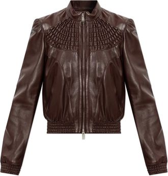 Alexander McQueen Leren jas met opstaande kraag - Dames - Leren en Su&egrave;de Jassen - Bruin - S - Leer - Jassen