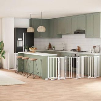 vidaXL Puerta Para Perros Plegable 9 Paneles Madera &Aacute;lamo Blanca 450cm Vidaxl