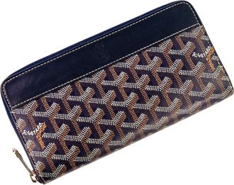 Goyard Navy Canvas Leather Long Wallet (Bi-Fold) (Pre-Owned)
