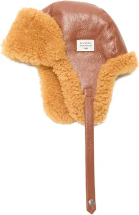 Acne Studios leather shearling hat - unisex - Lamb Skin/Lamb Shearling - One Size - Brown