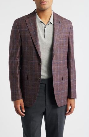 Jack Victor McAllen Red Plaid Soft Constructed Wool & Silk Blend Sport Coat in Mauve at Nordstrom, Size 40 Regular