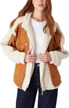 Blank NYC Oversized Faux Suede and Sherpa Trucker Jacket Womens Jacket : MD, Polyester/Suede