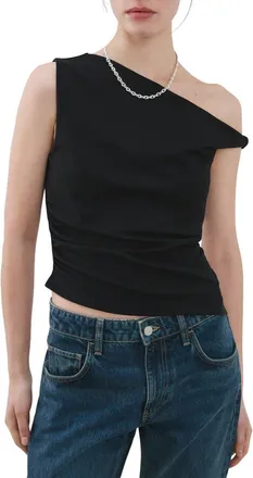 Mango Asymmetric Ruched Top in Black at Nordstrom, Size X-Small
