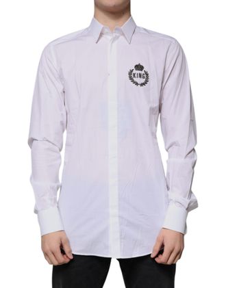 Dolce & Gabbana White Cotton Logo Formal Men Gold Dress Shirt