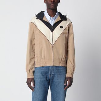 Valentino Black butter and camel jacket with Vlogo patch