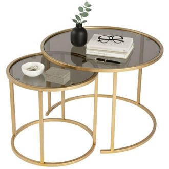 Dmora Set di 2 tavolini da salotto Abbadesse, Tavolo basso da caff&egrave;, Portariviste per divano, Ripiano da soggiorno, 60x60 h43 cm, Oro e Bronzo - Dmora