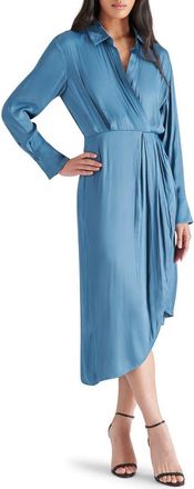 Steve Madden Martina Long Sleeve Faux Wrap Midi Shirtdress in Ocean Blue at Nordstrom Rack, Size 2