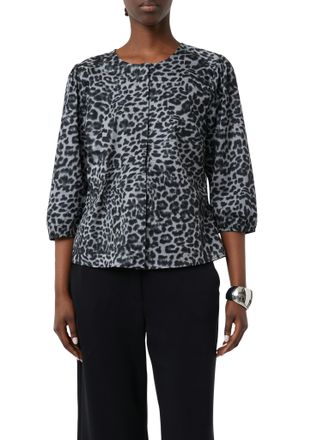 Comma Klassische Bluse COMMA, Damen, Gr. 34, grau (grau, schwarz), Popeline, Obermaterial: 71% Baumwolle, 26% Polyamid, 3% Elasthan, animal-print, bedruckt,