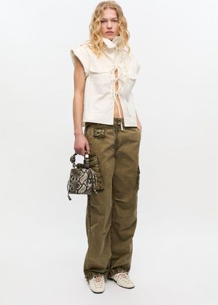 Ganni Green Washed Twill Trousers - Size 36 Cotton