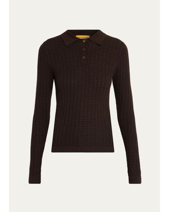 Guest In Residence Waffle-Knit Cashmere Polo Sweater