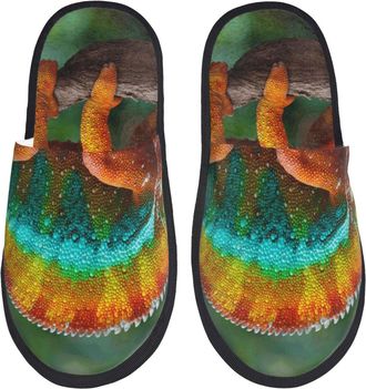 Generic House Shoes Chameleon Print Comfortable Winter Slippers Warm Non-Slip Womens Slippers Bedroom Guest M