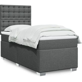 vidaXL Cama Box Spring Con Colch&oacute;n Tela Gris Oscuro 90x200 Cm