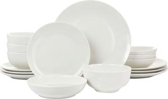 Elama Camellia 16 Piece Porcelain Double Bowl Dinnerware Set in White at Nordstrom