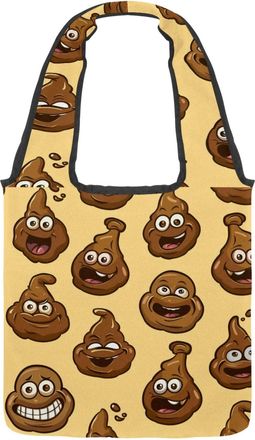 Generic Cartoon Cute Poo Print Reversible Canvas Shoulder Tote - Double-Sided Print, 12oz Cotton, 27cm Drop, Fold-Flat Bag for Travel, Shopping, Street Outing