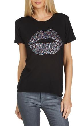 Lauren Moshi Edda Crystal Sprinkle Lip Top in Black at Nordstrom, Size X-Large