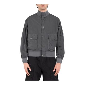 C.P. Company Light Jackets, male, Gray, Size: M Chrome-R Jacket with Ribbed Collar