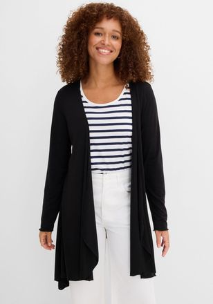 Bonprix Shirtjacke BONPRIX Shirtjacke aus Viskose-Mischung, Damen, Gr. 52/54 (XXL), schwarz, Obermaterial: 64% Polyester, 32% Viskose, 4% Elasthan, bequem, Sh