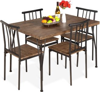 Best Choice Products 5-Piece Indoor Modern Metal Wood Rectangular Dining Table Furniture Set w/ 4 Chairs