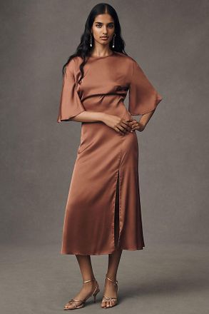 BHLDN Short-Sleeve Open-Back Side-Slit Midi Dress