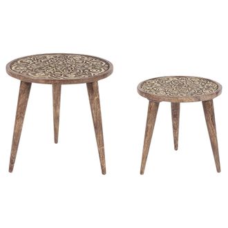 Beliani Beliani - Conjunto De 2 Mesas Auxiliares De Madera De Mango Oscura Caf&eacute; Oriental Ranja