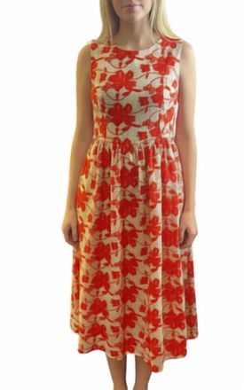 Vince Camuto Floral Midi Dress In Beige And Orange Multi