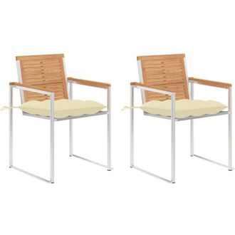 vidaXL Vidaxl - Sillas De Jard&iacute;n Con Cojines 2 Uds Madera Maciza Teca Y Acero