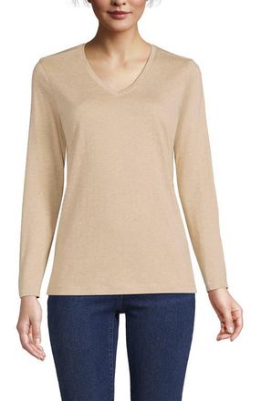 Lands End Relaxed Supima Cotton Long Sleeve V-Neck T-Shirt in French Pecan Heather at Nordstrom, Size X-Large P