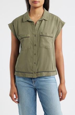 Cloth & Stone Openwork Detail Short Sleeve Button-Up Shirt in Lakeside Pine at Nordstrom Rack, Size X-Small