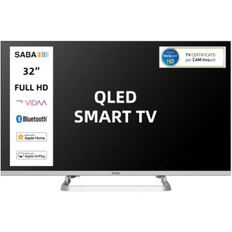 Saba SMART TV 32 HD READY, Sistema operativo VIDAA, Triplo ter DVBT2/C/S2 HEVC MAIN10, Certificato TivuSAT, Piedistallo centrale, Dolby Audio
