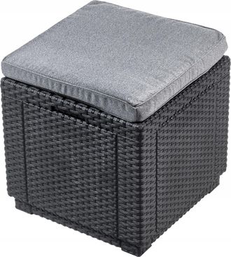 Allibert Jardin Mesa-puff Con Coj&iacute;n Y Almacenamiento Integrado - Imitaci&oacute;n Rat&aacute;n Trenzado Grafito - Allibert