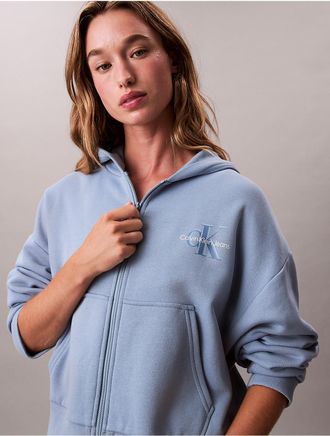 Calvin Klein Jeans Calvin Klein Womens Monologo Fleece Relaxed Zip Hoodie - Blue - XS