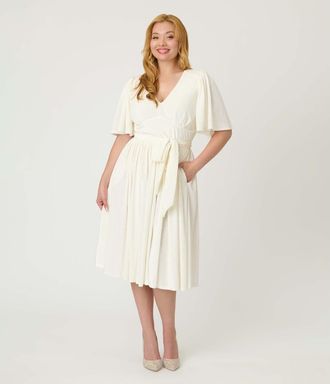 Unique Vintage 1940s Velvet Flutter Sleeve Swing Dress in Ivory Peacock Print at Nordstrom, Size X-Small