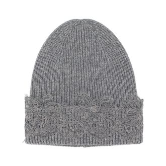 Ermanno Scervino Rib-knit Beanie with Lace Brim - female - Ermanno Scervino - Accessories - Gray - ONE SIZE - Accessories