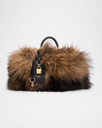 Dolce & Gabbana Sicily Fuzzy Shearling Shoulder Bag