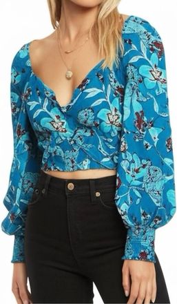 Band Of The Free Sybille Floral Crop Blouse In Teal