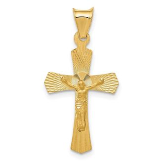 Diamond2Deal 14k Yellow Gold Polished Satin and Diamond-Cut Crucifix Pendant