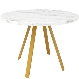 Urban Meuble Mesa de comedor redonda efecto m&aacute;rmol y oro para 4 personas