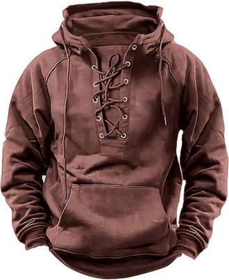 Generic Mens Tactical Hoodies | Vintage Cargo Pullover | Outdoor Combat Hooded Sweatshirt | Lace Up Pullover Hoody | Casual Workout Gym Sport Hoodies | Drawst