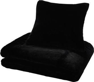 Maisons du monde Manta de imitaci&oacute;n piel negra 150x180