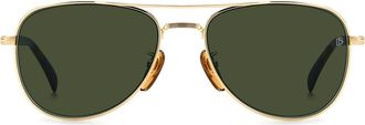 David Beckham 56mm Pilot Sunglasses in Gold Havana/Green at Nordstrom