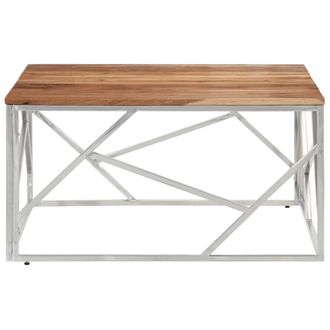 Berkfield Home Modern Coffee Table Silver Stainless Steel & Solid Acacia Wood