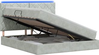 vidaXL Cama De Almacenamiento Led Con Colch&oacute;n Gris Claro 140 X 190 Cm Vidaxl