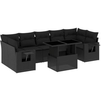 vidaXL Set De Sof&aacute;s De Jard&iacute;n 8 Piezas Y Cojines Rat&aacute;n Sint&eacute;tico Negro Vidaxl