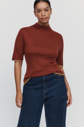 Pilcro Hartley Wool Blend Tissue Weight Mock Neck Top