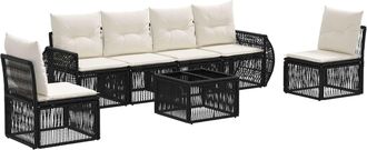 vidaXL Conjunto De Sof&aacute;s De Jard&iacute;n 7 Uds. Negro Y Blanco Crema Vidaxl